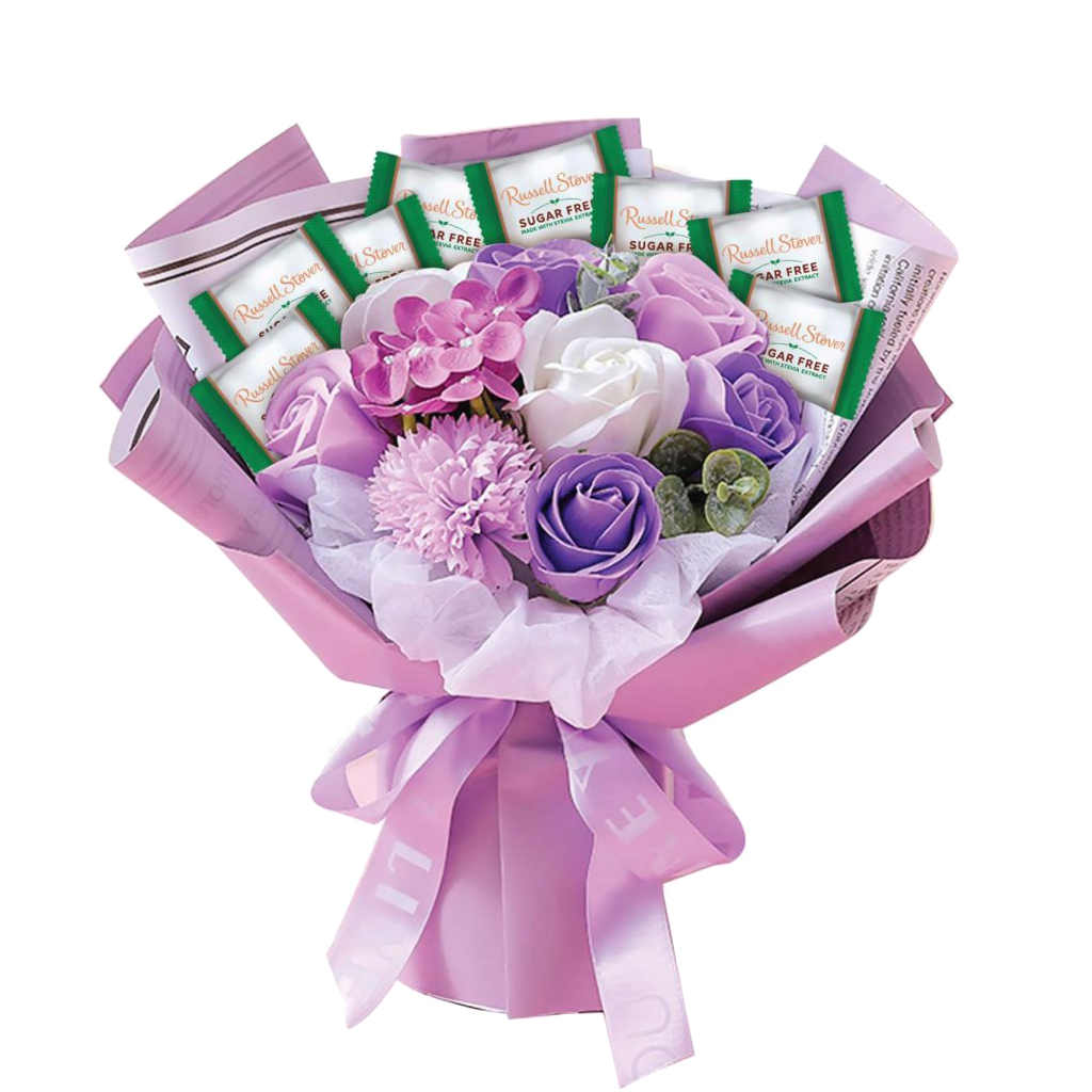 Carnation Rose Preserved Flower Russell Stover Sugar-Free Chocolate (Purple)