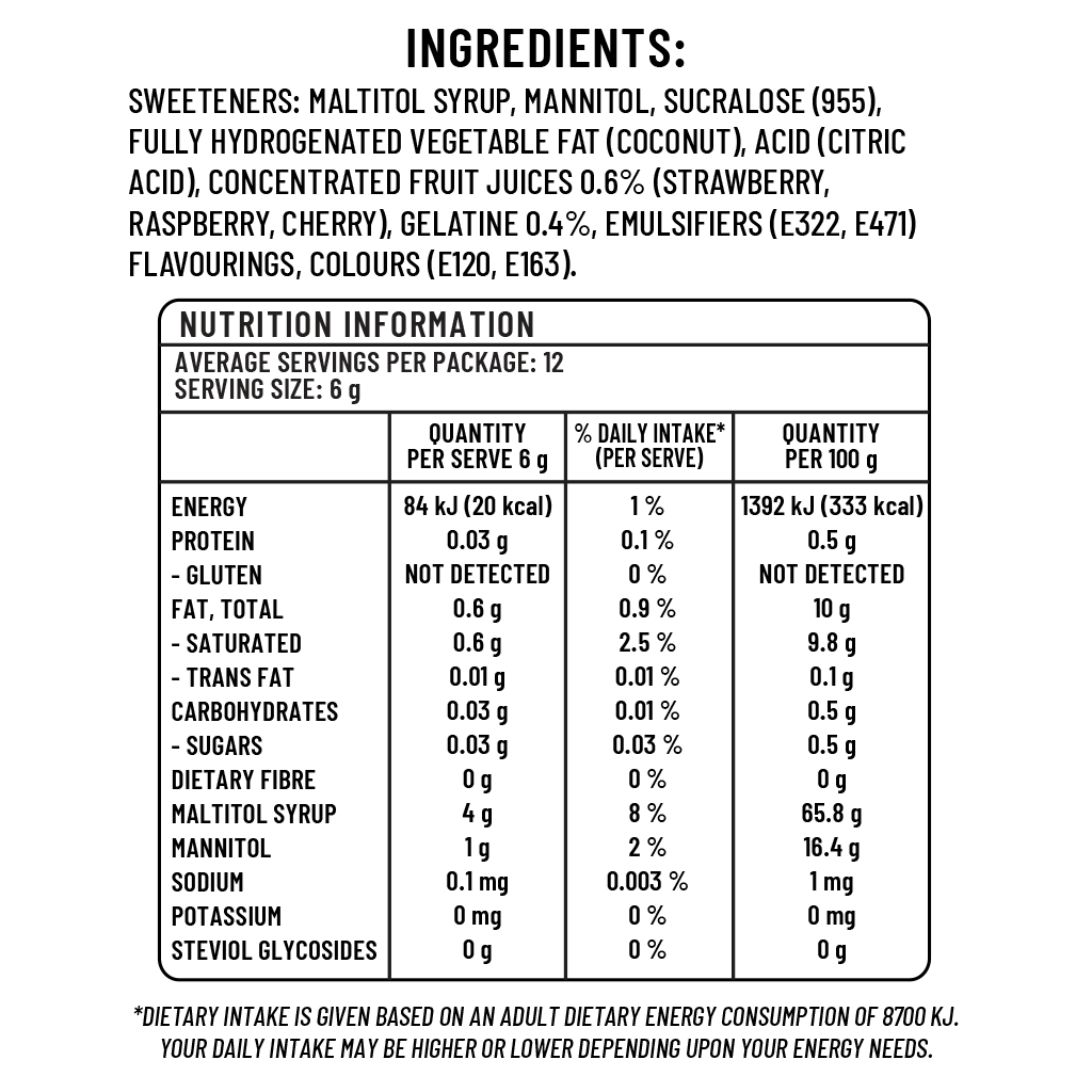 Sugarless Raspberry Chews 無糖紅莓軟糖 - 70g
