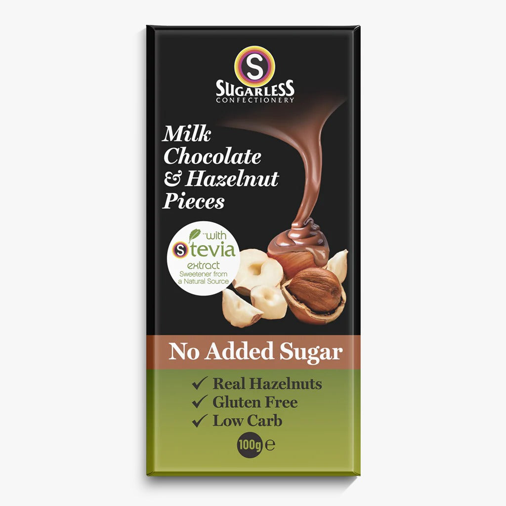 Sugarless Milk Chocolate & Hazelnut Pieces 無糖牛奶榛子朱古力 (排裝) - 100g <新品上市>