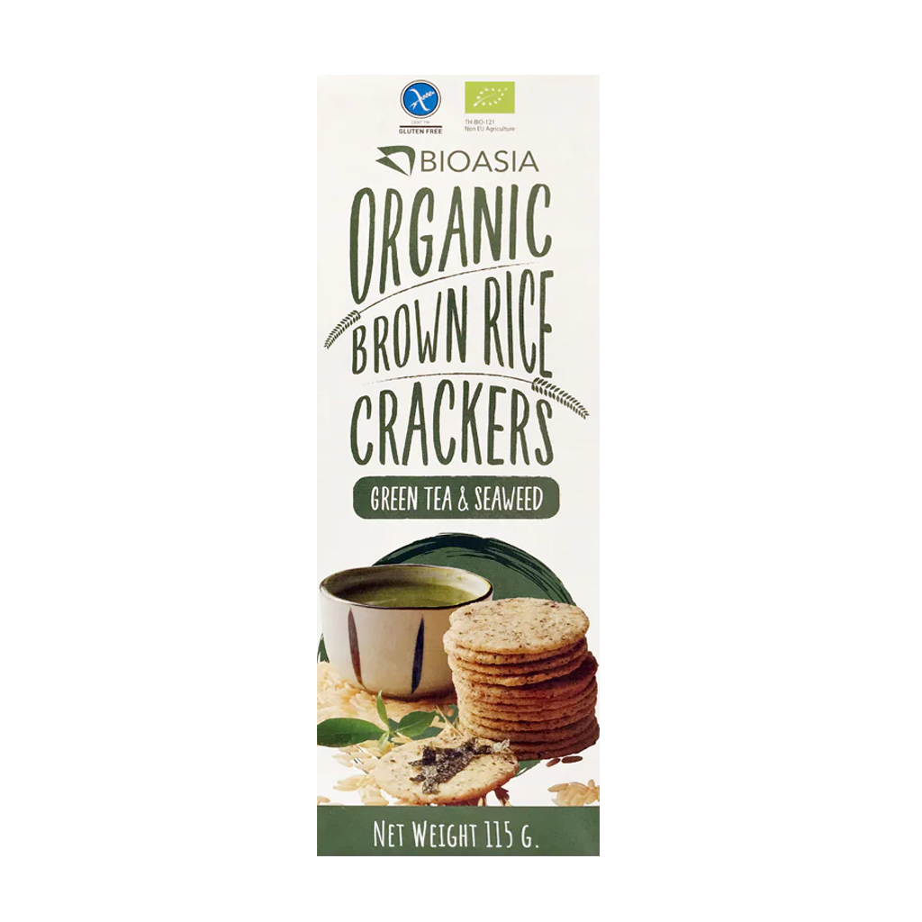BioAsia Organic Brown Rice Crackers - Green Tea & Seaweed 無糖無麩質純素有機綠茶海苔脆餅 - 115g