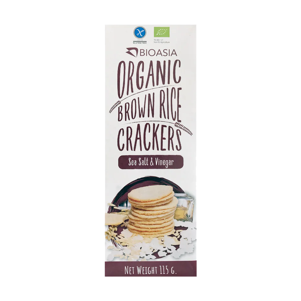 BioAsia Organic Brown Rice Crackers - Sea Salt & Vinegar 無糖無麩質純素有機海鹽香醋糙米脆餅 - 115g
