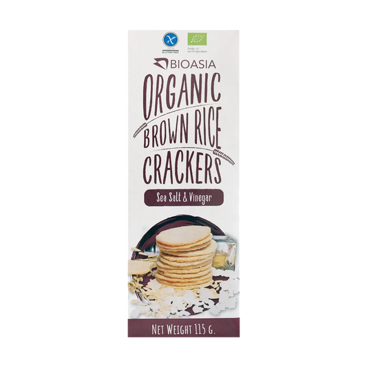 BioAsia Organic Brown Rice Crackers - Sea Salt & Vinegar 無糖無麩質純素有機海鹽香醋糙米脆餅 - 115g