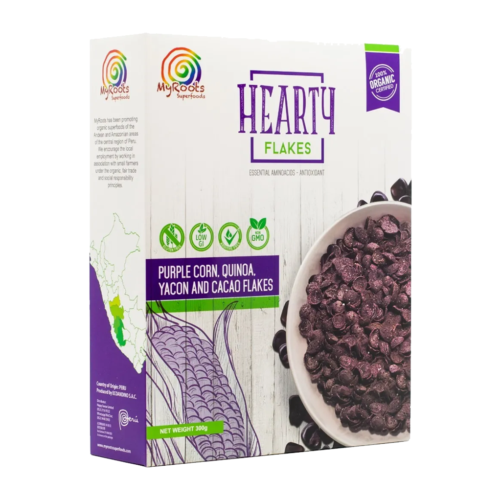 MyRoots Superfoods 100% Organic Hearty Flakes Organic Purple Corn Quinoa Cocoa Crisps - 300g