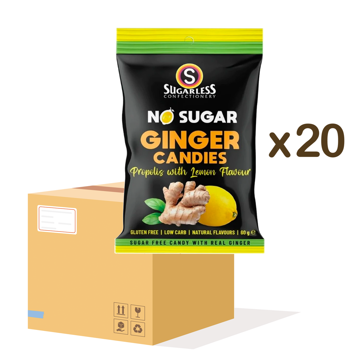 Sugarless Sugar Free Lemon Ginger Propolis Hard Candies - 60g