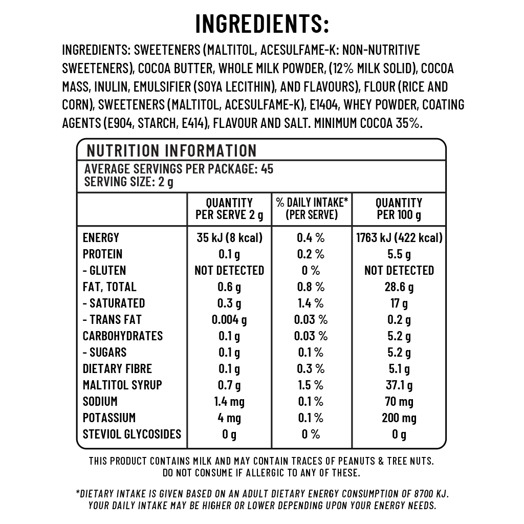 【1 box of 20 packs】Sugarless Maltissa Chocolate - 90g