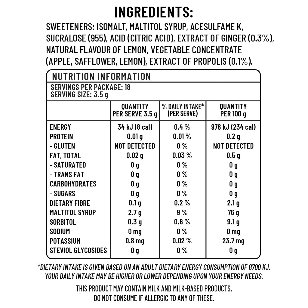 Sugarless Propolis with Lemon flavour Ginger 無糖檸檬薑蜂膠硬糖 - 60g