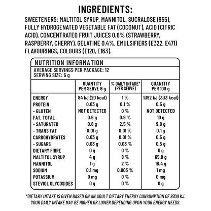 Sugarless Raspberry Chews 無糖紅莓軟糖 - 70g