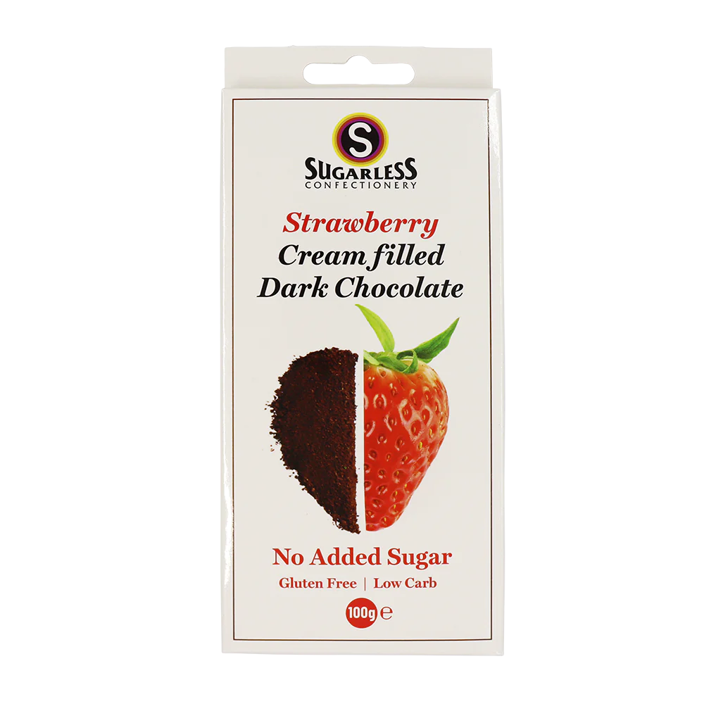 Sugarless Strawberry flavoured Cream Filled Dark Chocolate 無糖香滑士多啤梨朱古力 - 100g