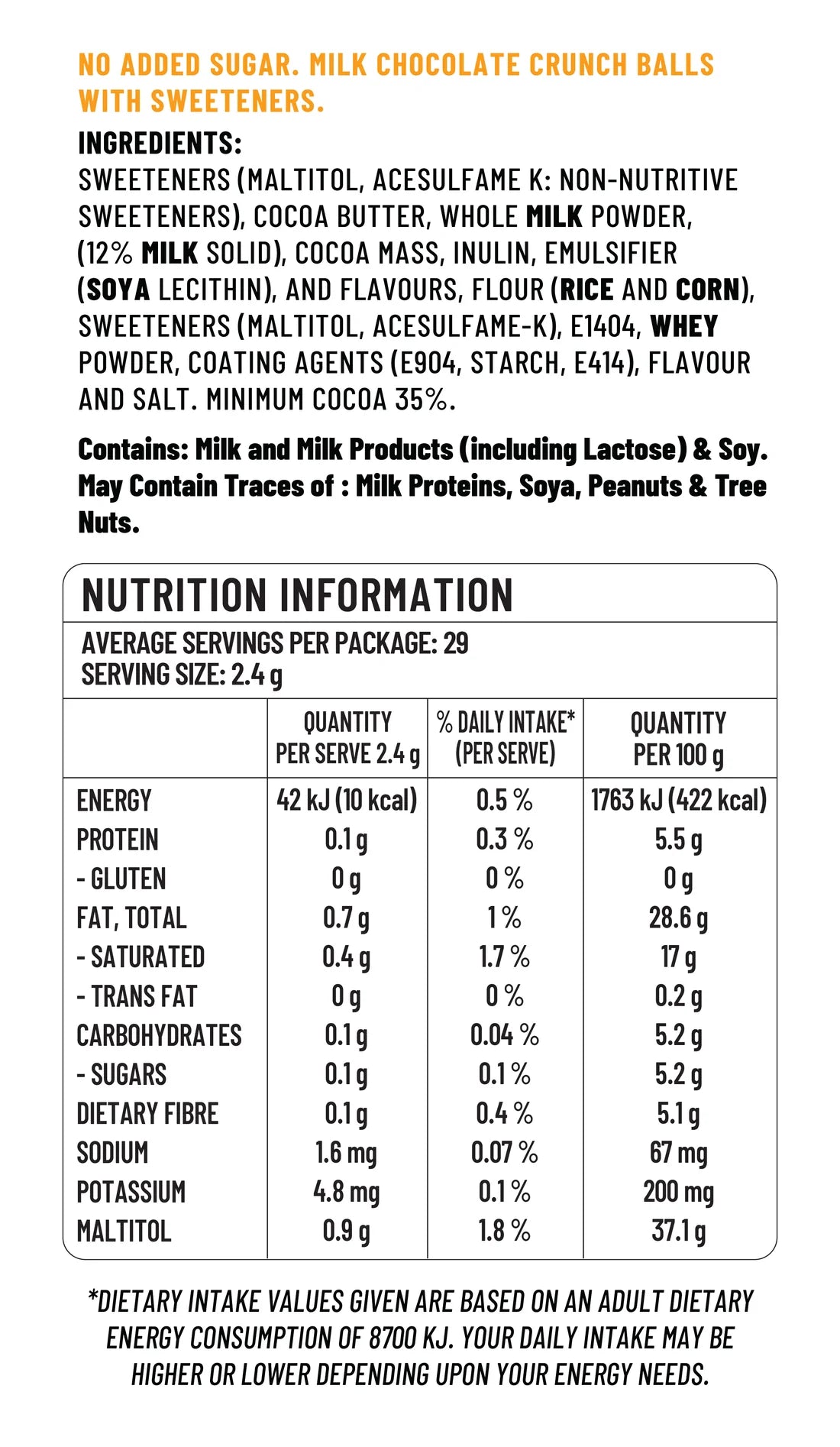 【1 box of 20 packs】Sugarless Maltissa Chocolate - 90g 
