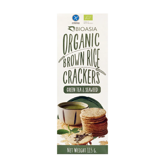 BioAsia Organic Brown Rice Crackers - Green Tea & Seaweed 無糖無麩質純素有機綠茶海苔脆餅 - 115g