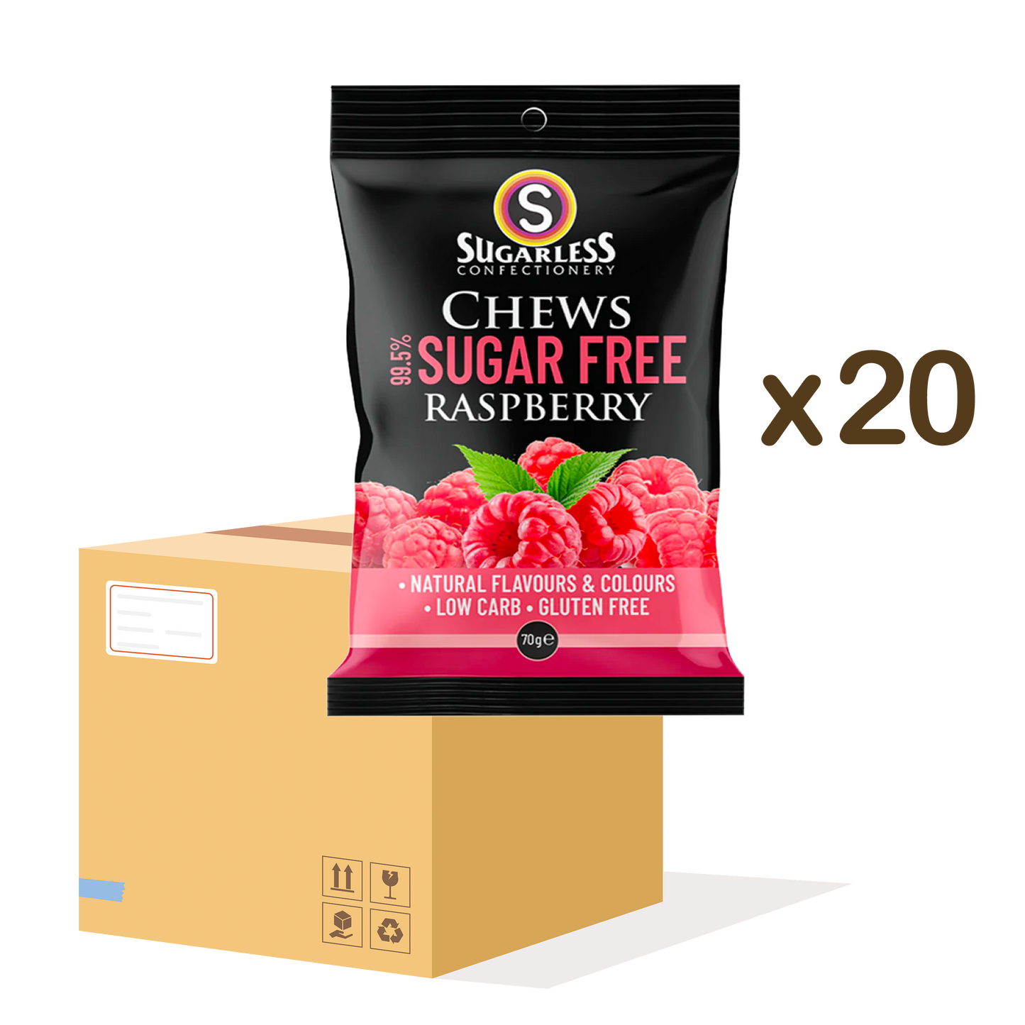 【1箱20包】Sugarless 無糖紅莓軟糖 - 70g