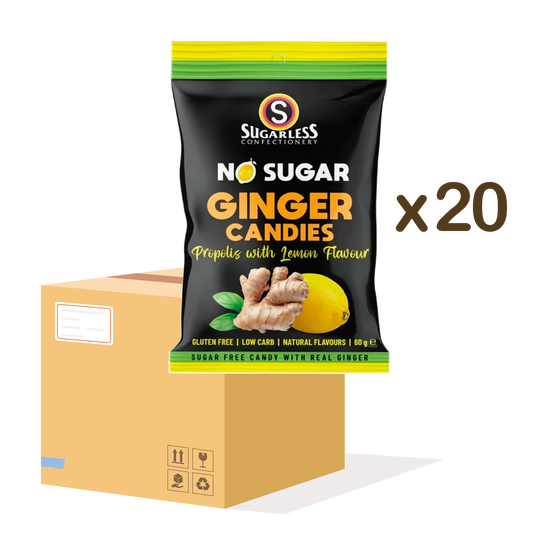 【1箱20包】Sugarless 無糖檸檬薑硬糖 - 60g